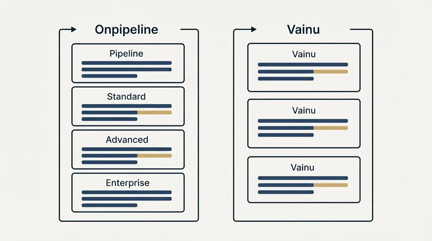Pricing panels: Pricing Comparison (Onpipeline, Vainu, Pipeline, Standard)
