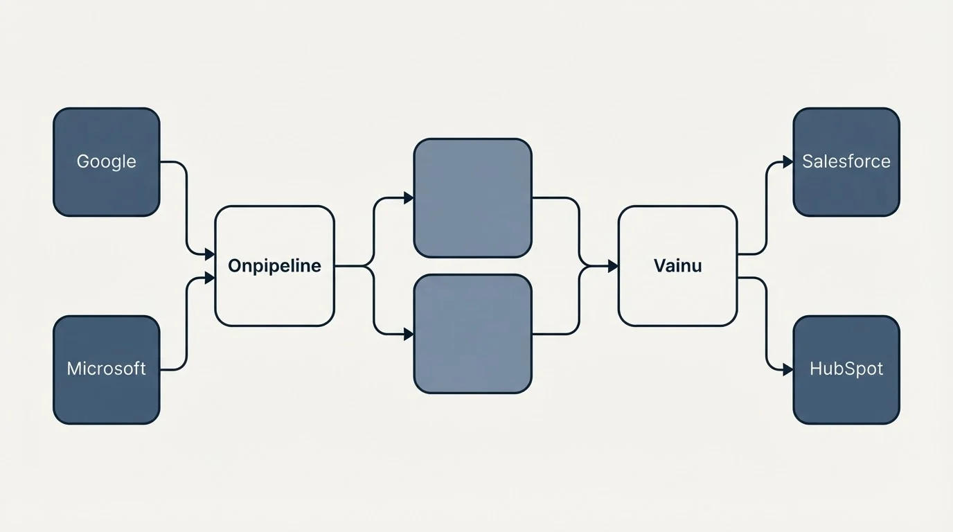 Integration schematic: Integration Ecosystem (Onpipeline, Vainu, Google, Salesforce)