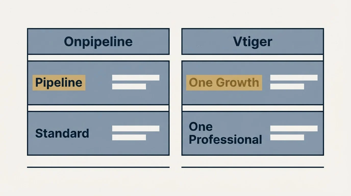 Pricing table: Pricing Comparison (Onpipeline, Vtiger, Pipeline, One Growth)