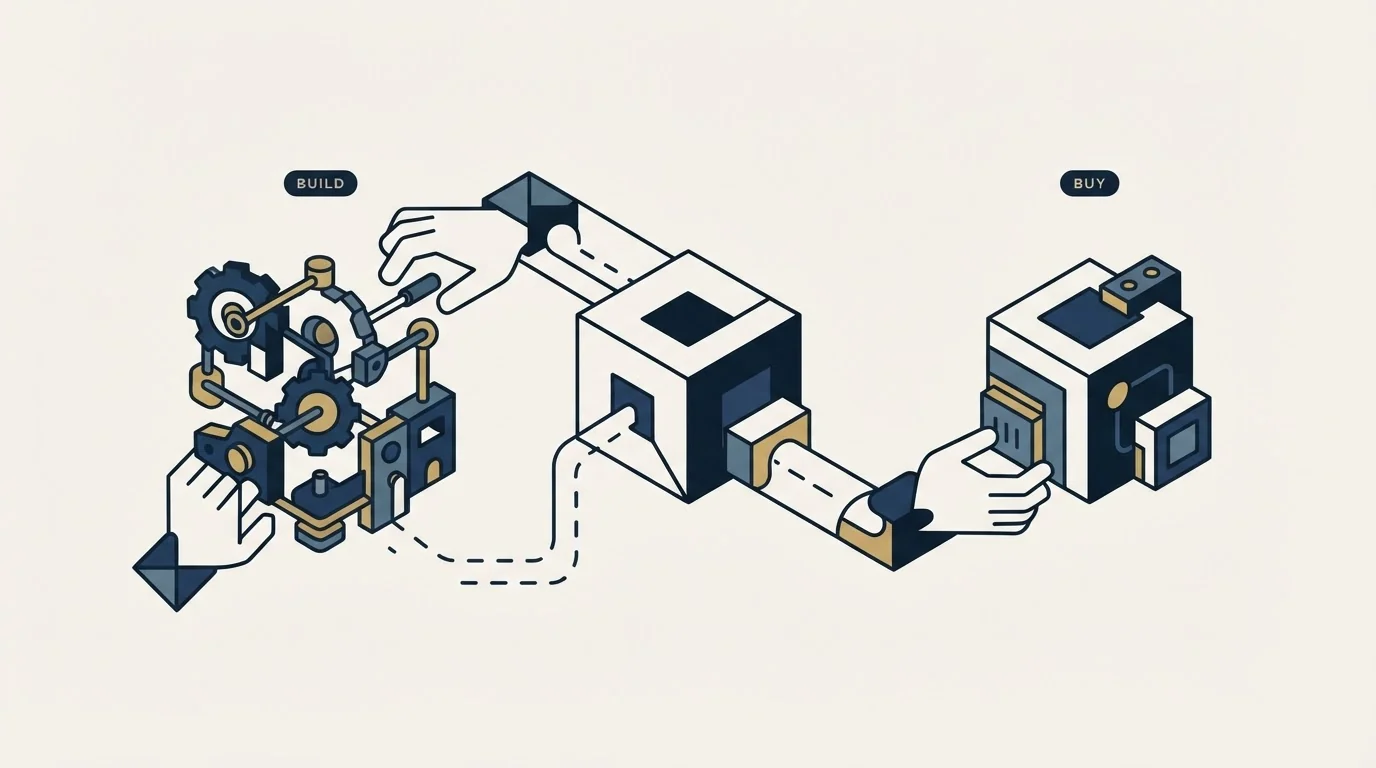 Section illustration: The build-versus-buy decision, as an agency owner faces it