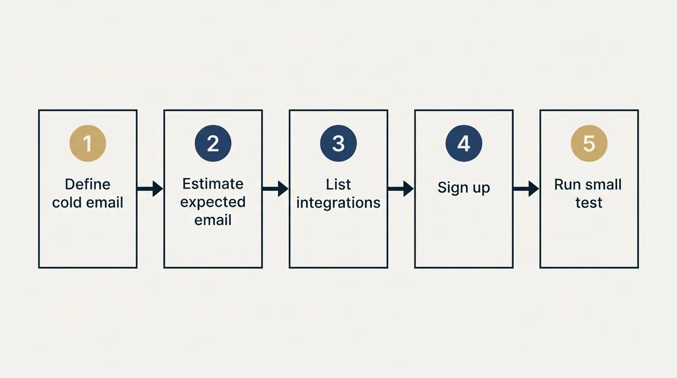 Step sequence: Getting Started Checklist (Define cold email, Estimate expected email, List integrations, Sign up)