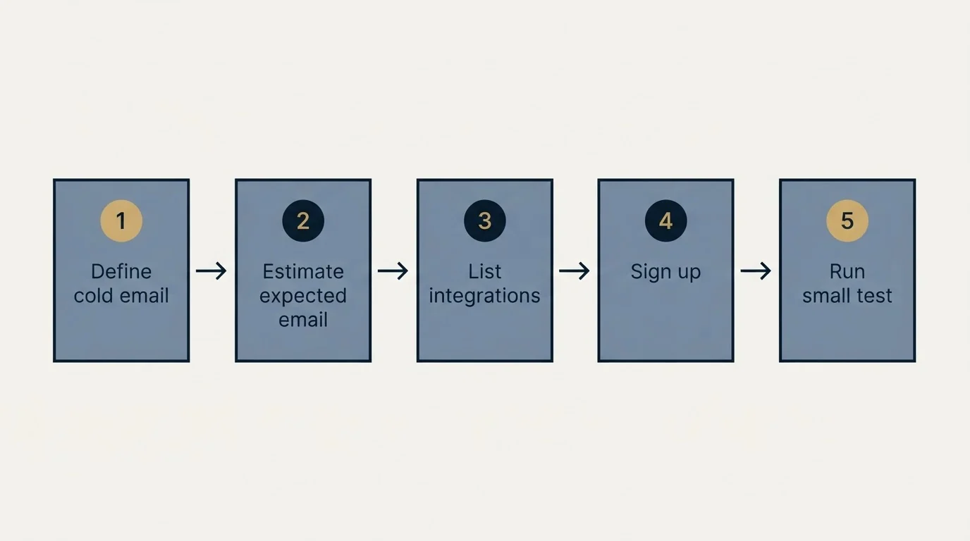 Step sequence: Getting Started Checklist (Define cold email, Estimate expected email, List integrations, Sign up)