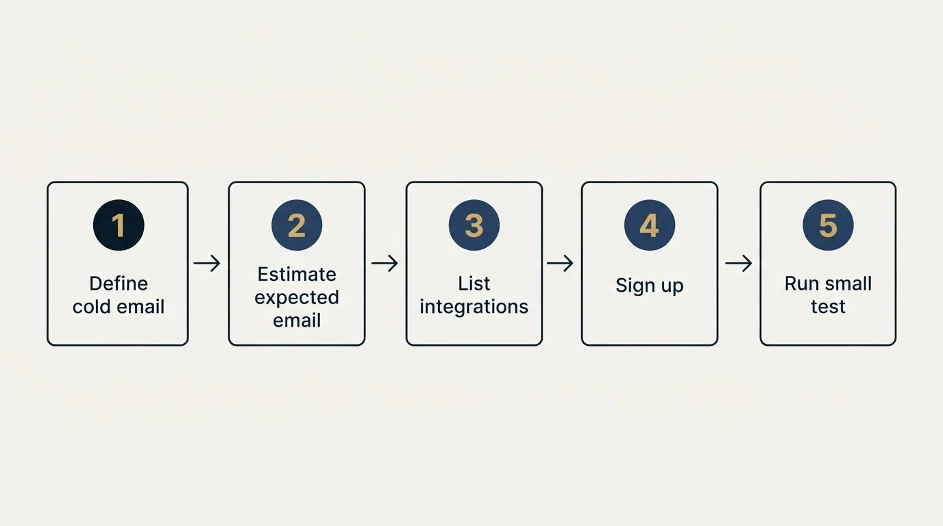 Step sequence: Getting Started Checklist (Define cold email, Estimate expected email, List integrations, Sign up)