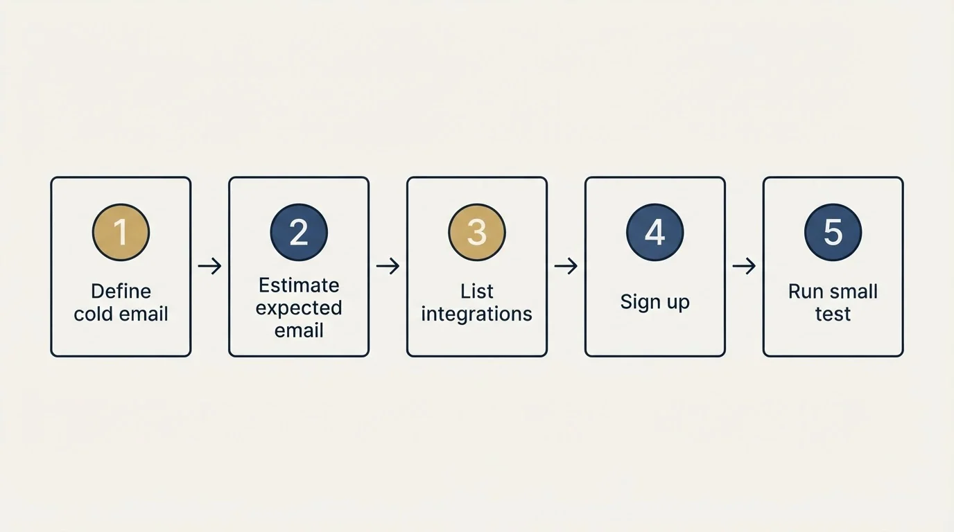 Step sequence: Getting Started Checklist (Define cold email, Estimate expected email, List integrations, Sign up)