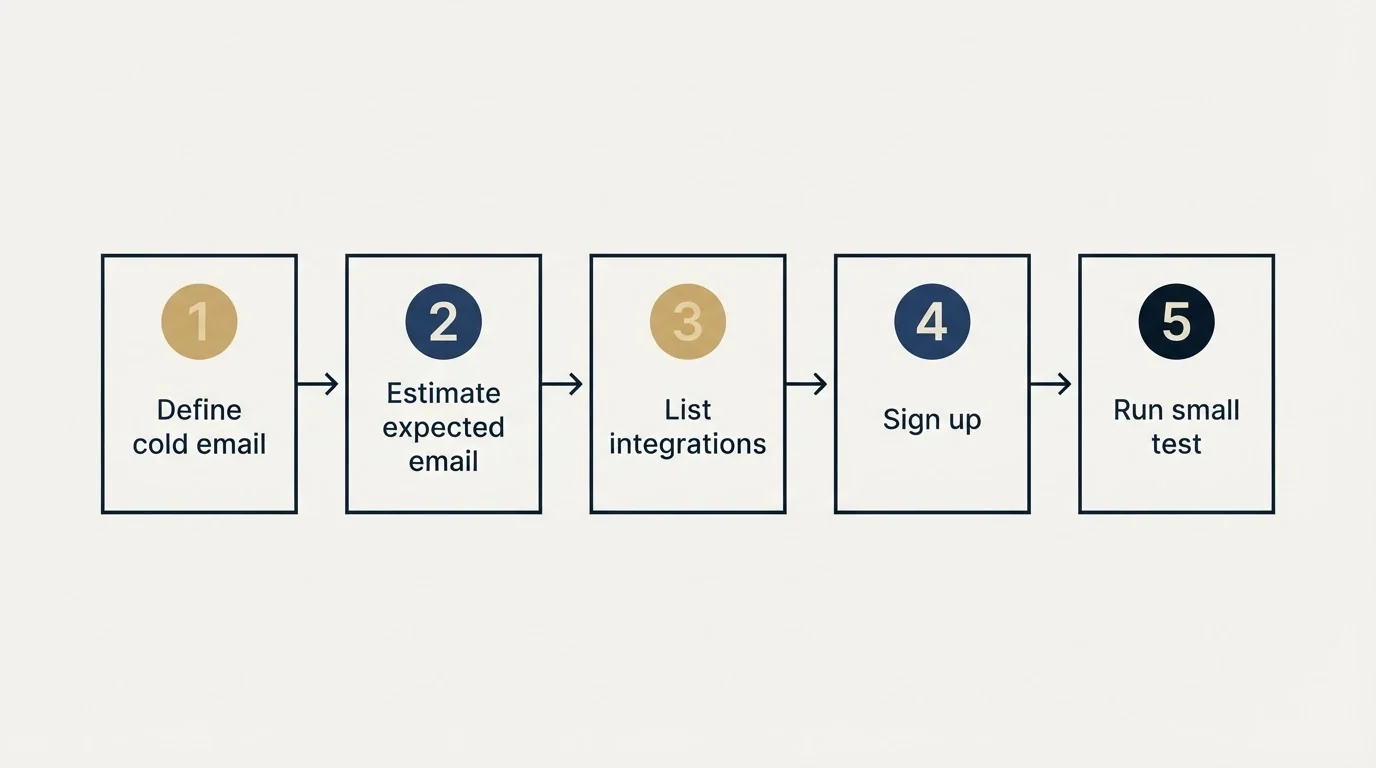 Step sequence: Getting Started Checklist (Define cold email, Estimate expected email, List integrations, Sign up)