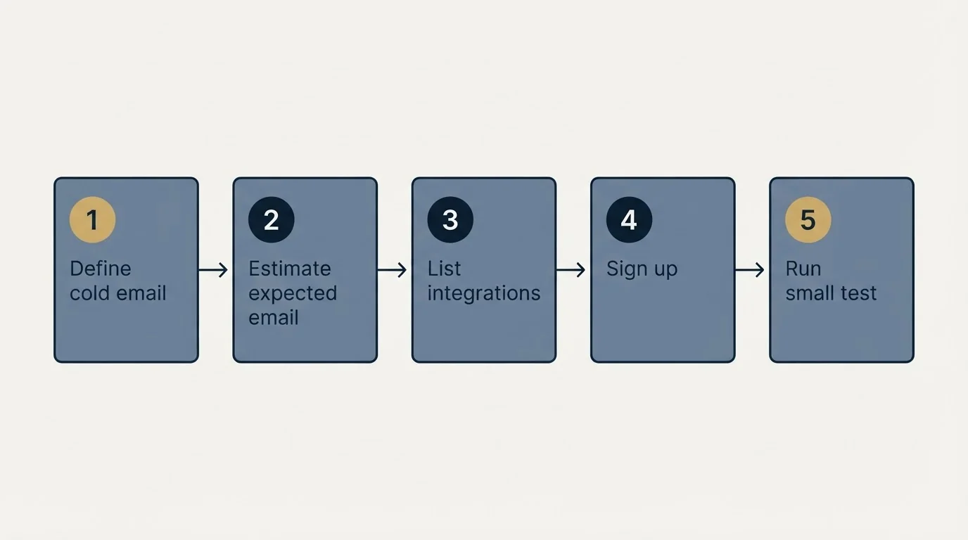 Step sequence: Getting Started Checklist (Define cold email, Estimate expected email, List integrations, Sign up)