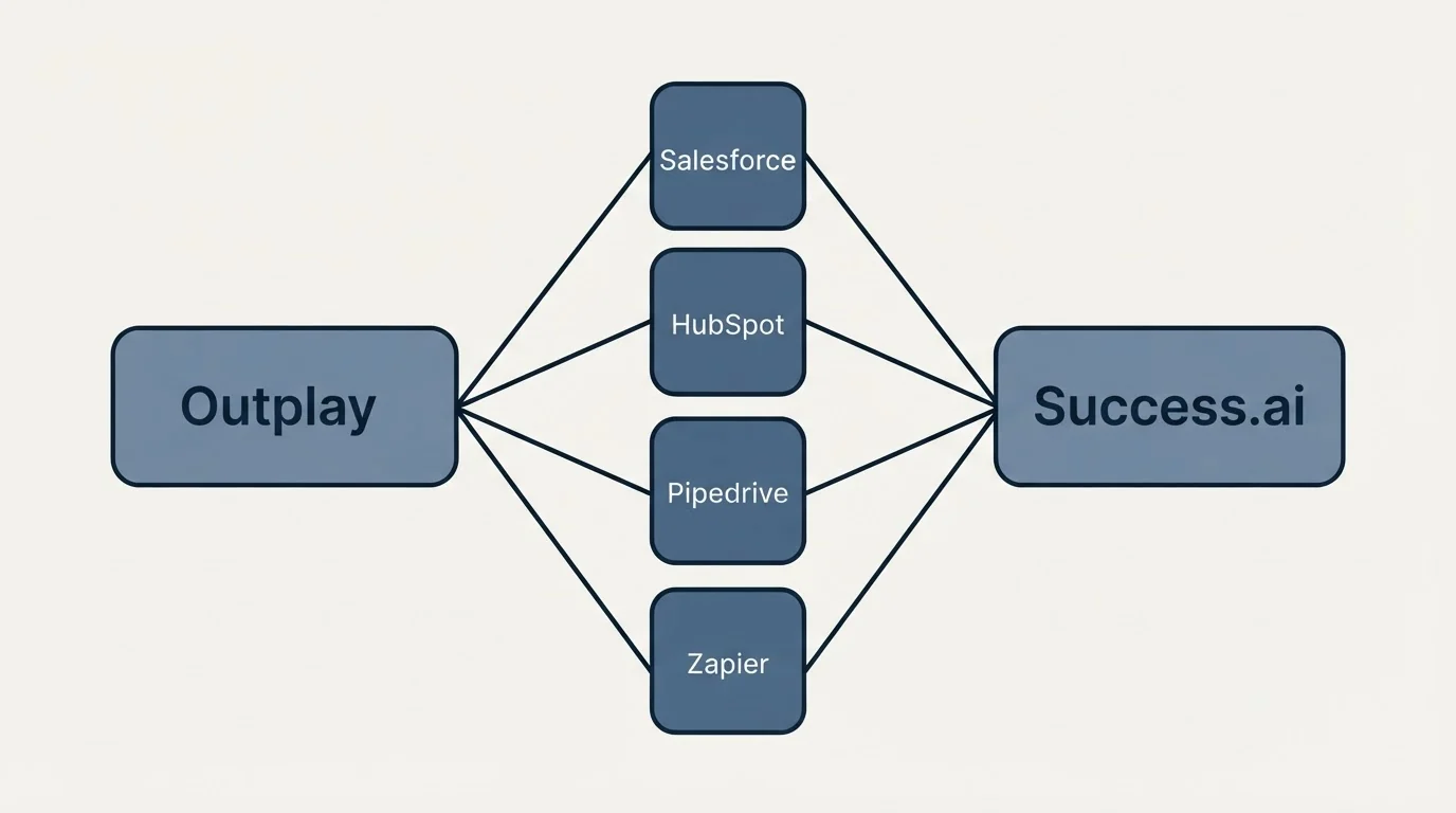 Integration schematic: Integration Ecosystem (Outplay, Success.ai, Salesforce, HubSpot)