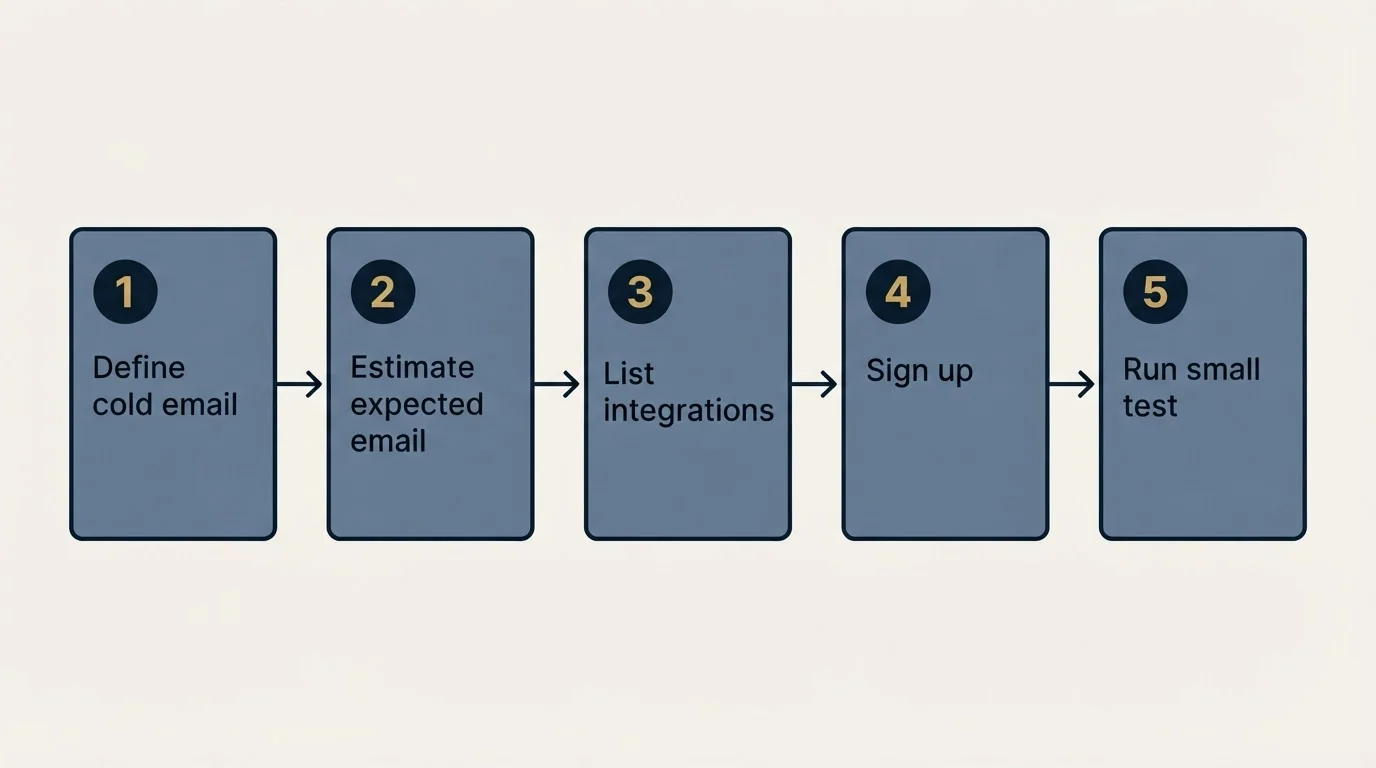 Step sequence: Getting Started Checklist (Define cold email, Estimate expected email, List integrations, Sign up)