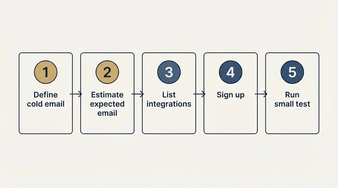 Step sequence: Getting Started Checklist (Define cold email, Estimate expected email, List integrations, Sign up)