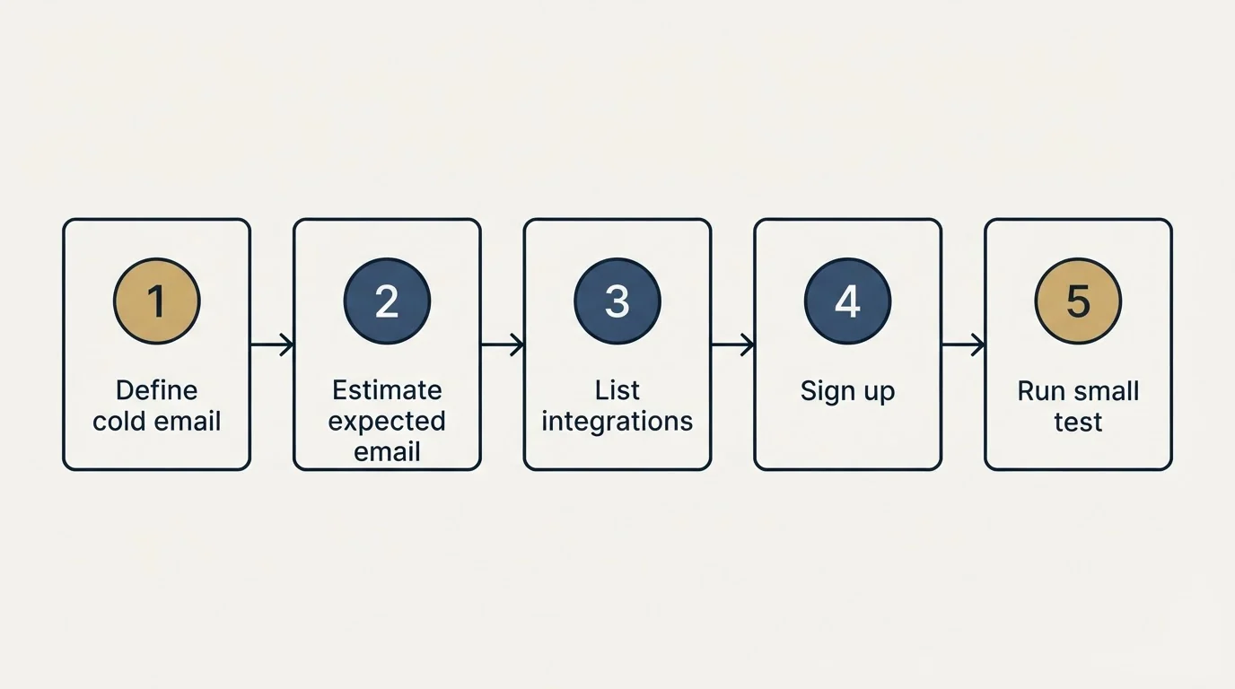 Step sequence: Getting Started Checklist (Define cold email, Estimate expected email, List integrations, Sign up)