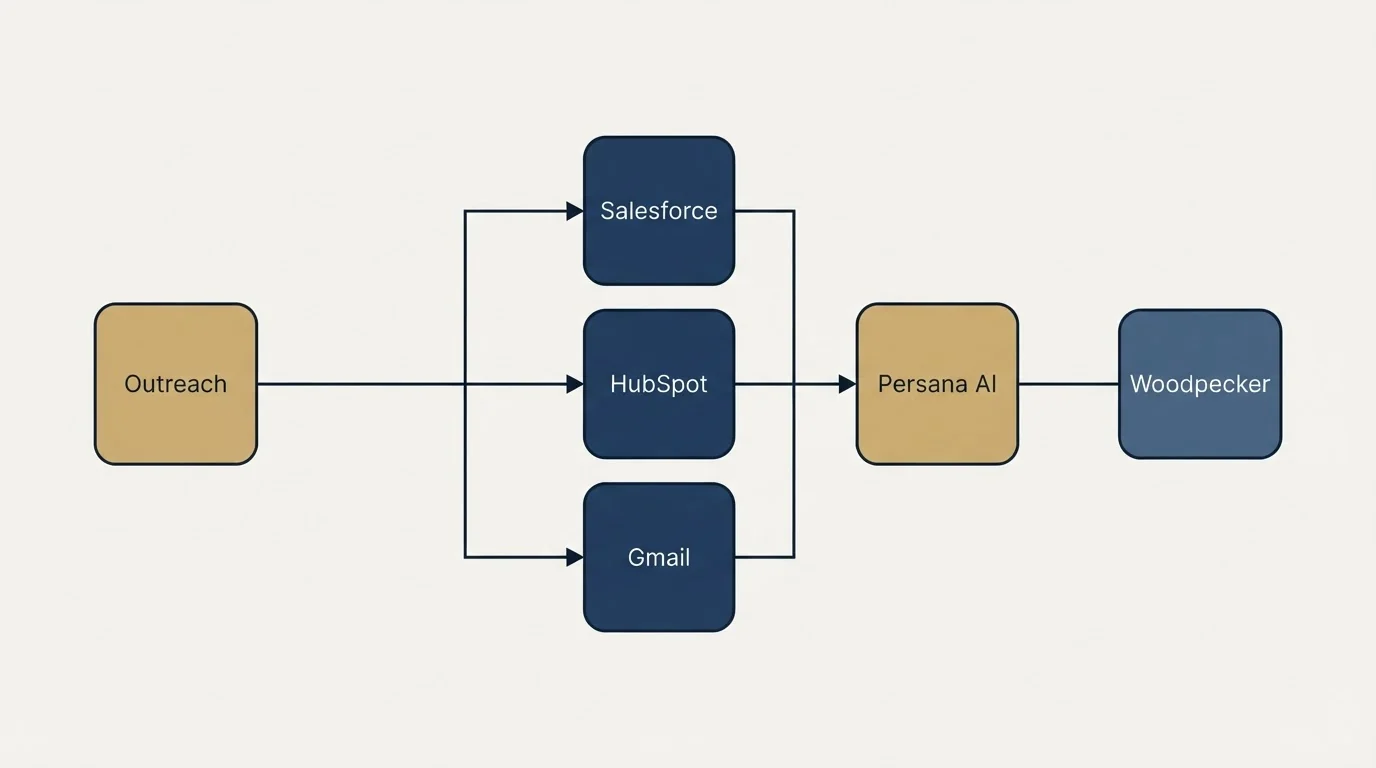 Integration flow: Integration Ecosystem (Outreach, Persana AI, Salesforce, HubSpot)