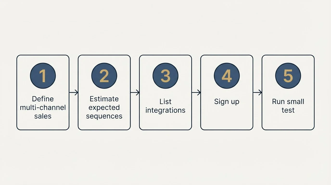 Step sequence: Getting Started Checklist (Define multi-channel sales, Estimate expected sequences, List integrations, Sign up)