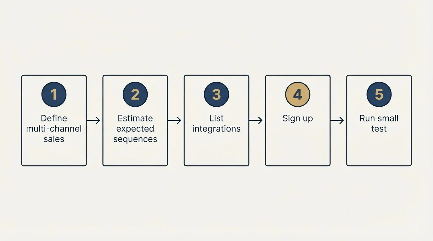 Step sequence: Getting Started Checklist (Define multi-channel sales, Estimate expected sequences, List integrations, Sign up)