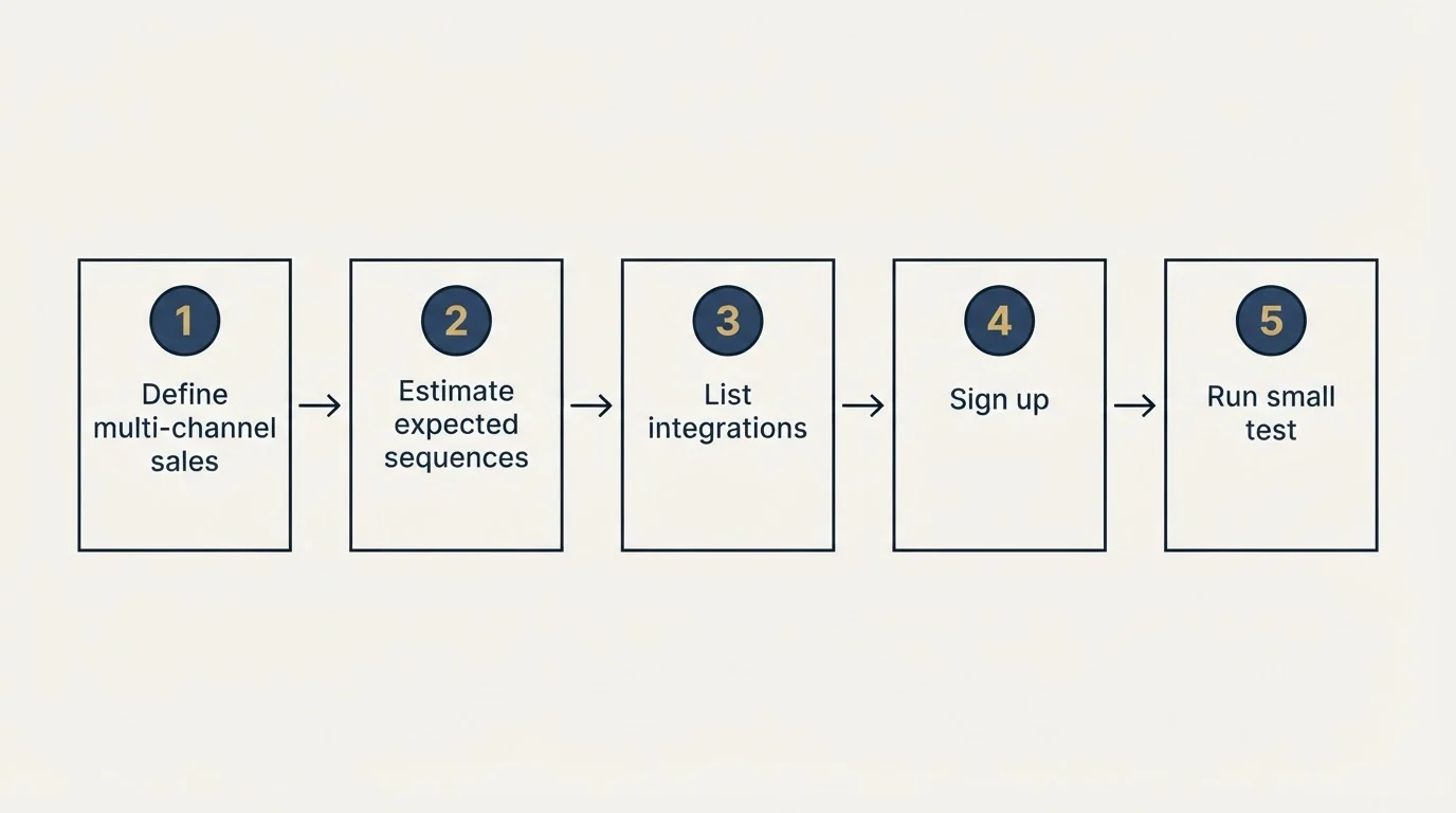 Step sequence: Getting Started Checklist (Define multi-channel sales, Estimate expected sequences, List integrations, Sign up)
