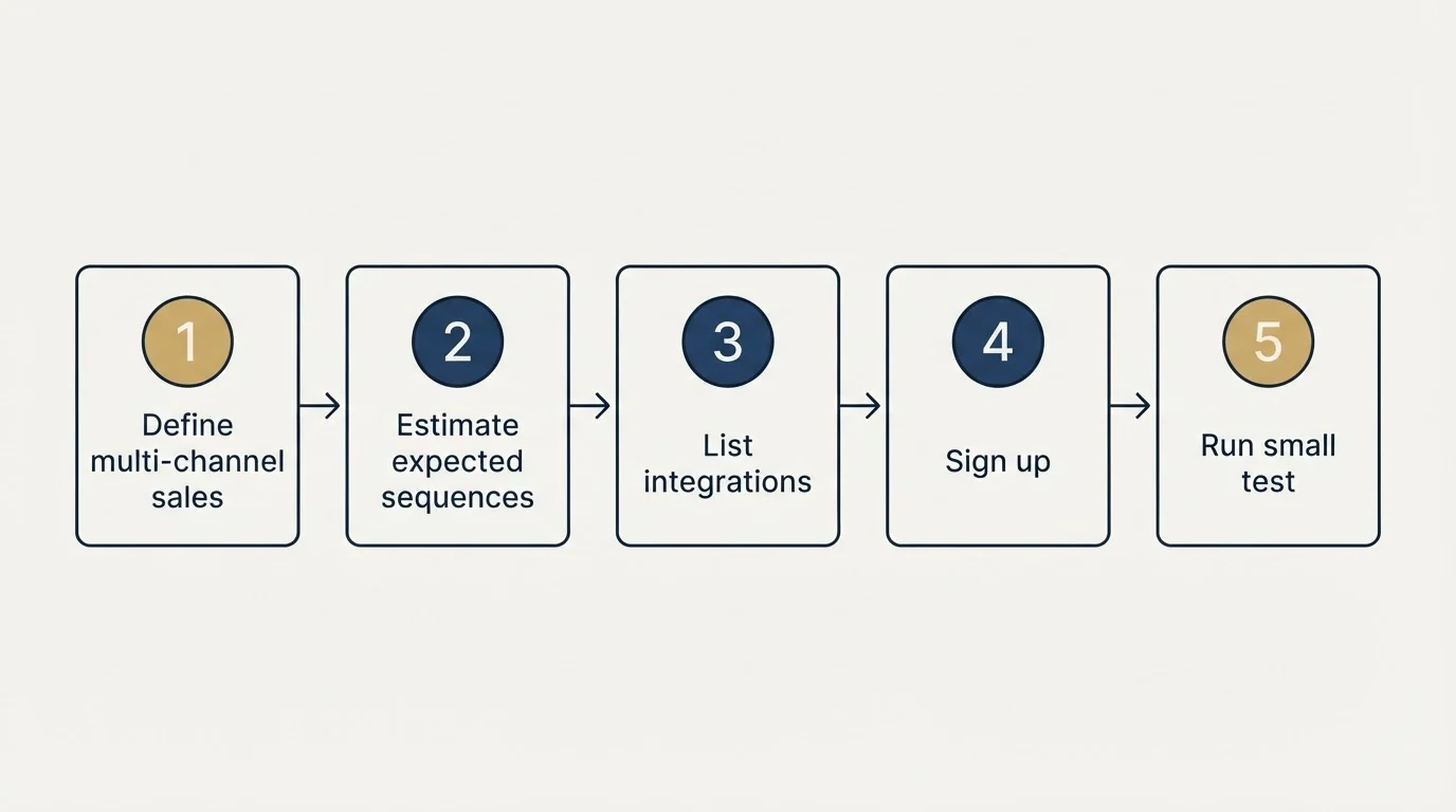 Step sequence: Getting Started Checklist (Define multi-channel sales, Estimate expected sequences, List integrations, Sign up)