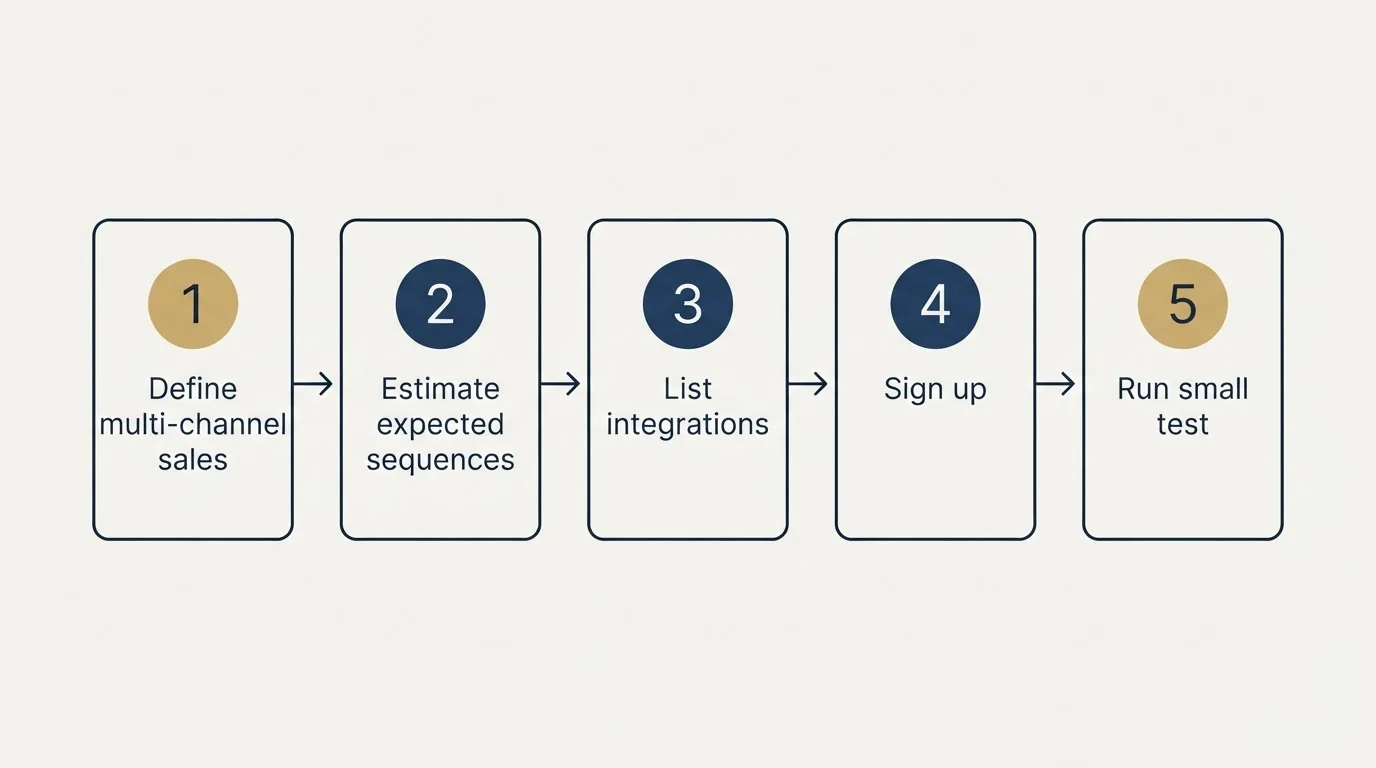 Step sequence: Getting Started Checklist (Define multi-channel sales, Estimate expected sequences, List integrations, Sign up)