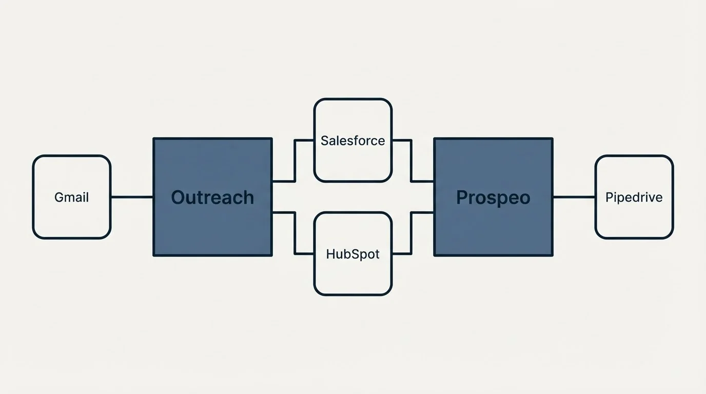 Integration flow: Integration Ecosystem (Outreach, Prospeo, Salesforce, HubSpot)