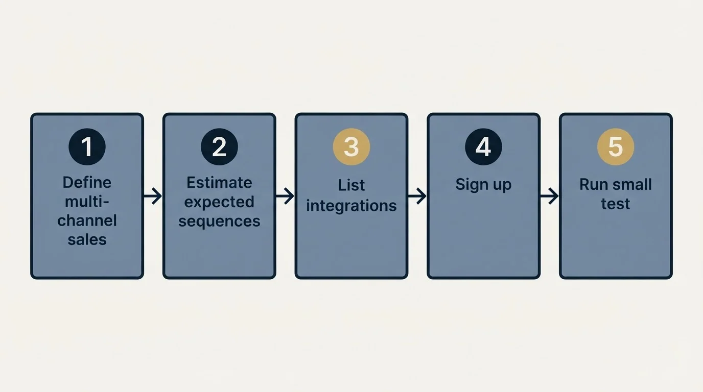 Step sequence: Getting Started Checklist (Define multi-channel sales, Estimate expected sequences, List integrations, Sign up)