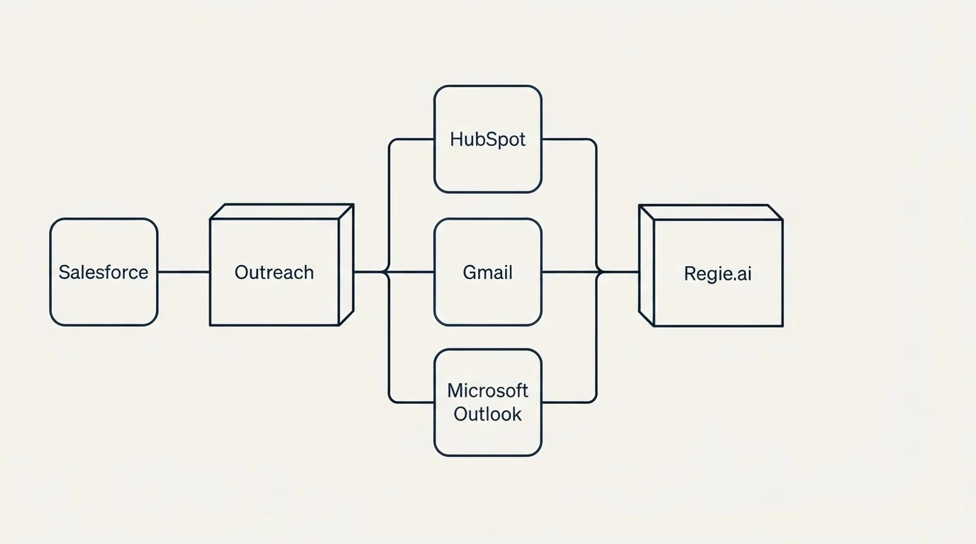 Integration flow: Integration Ecosystem (Outreach, Regie.ai, HubSpot, Gmail)