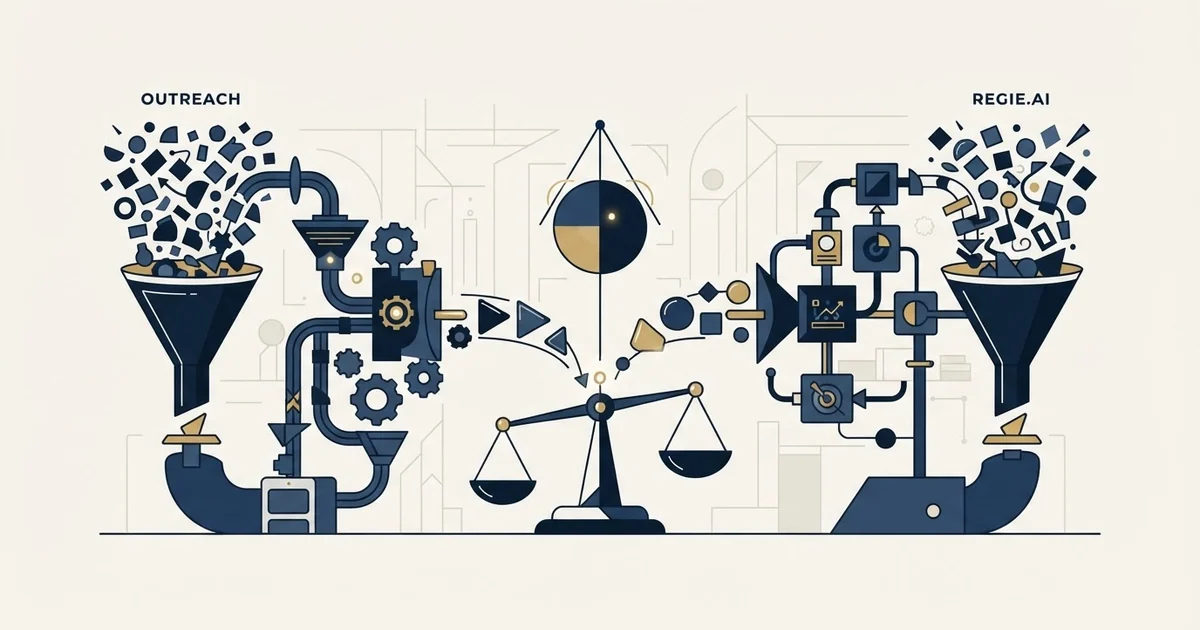 Editorial illustration for Outreach vs Regie.ai