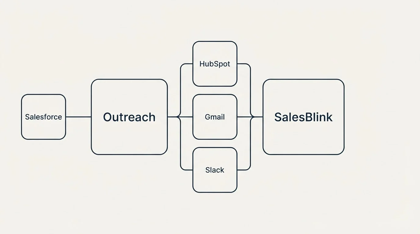 Integration flow: Integration Ecosystem (Outreach, SalesBlink, HubSpot, Gmail)
