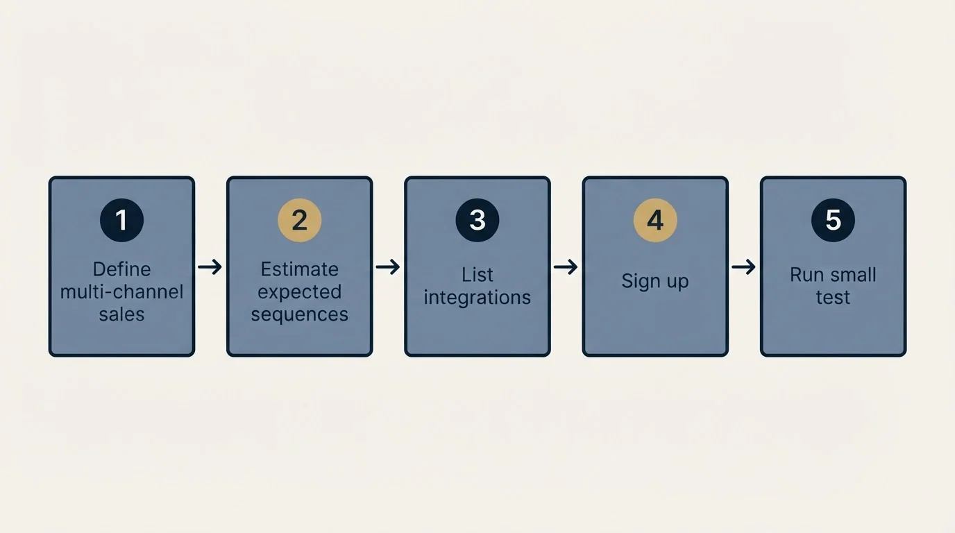 Step sequence: Getting Started Checklist (Define multi-channel sales, Estimate expected sequences, List integrations, Sign up)