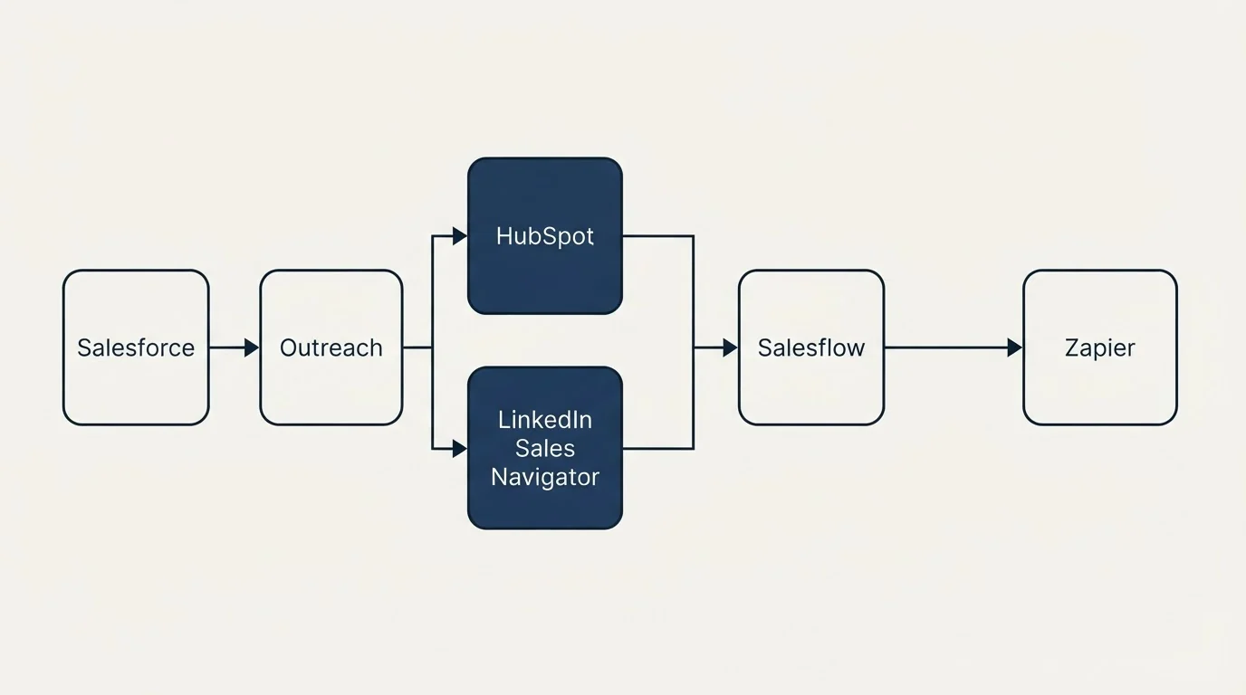 Integration flow: Integration Ecosystem (Outreach, Salesflow, HubSpot, LinkedIn Sales Navigator)
