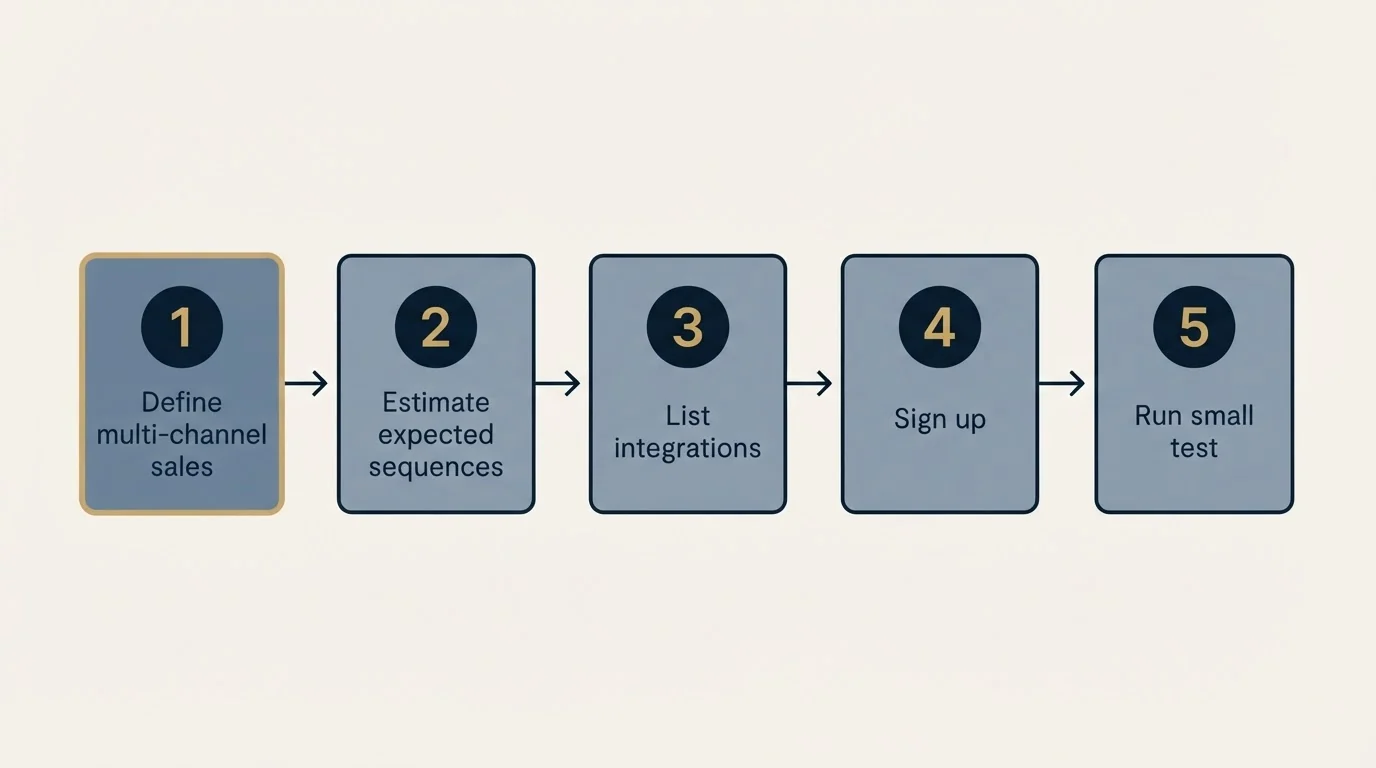 Step sequence: Getting Started Checklist (Define multi-channel sales, Estimate expected sequences, List integrations, Sign up)