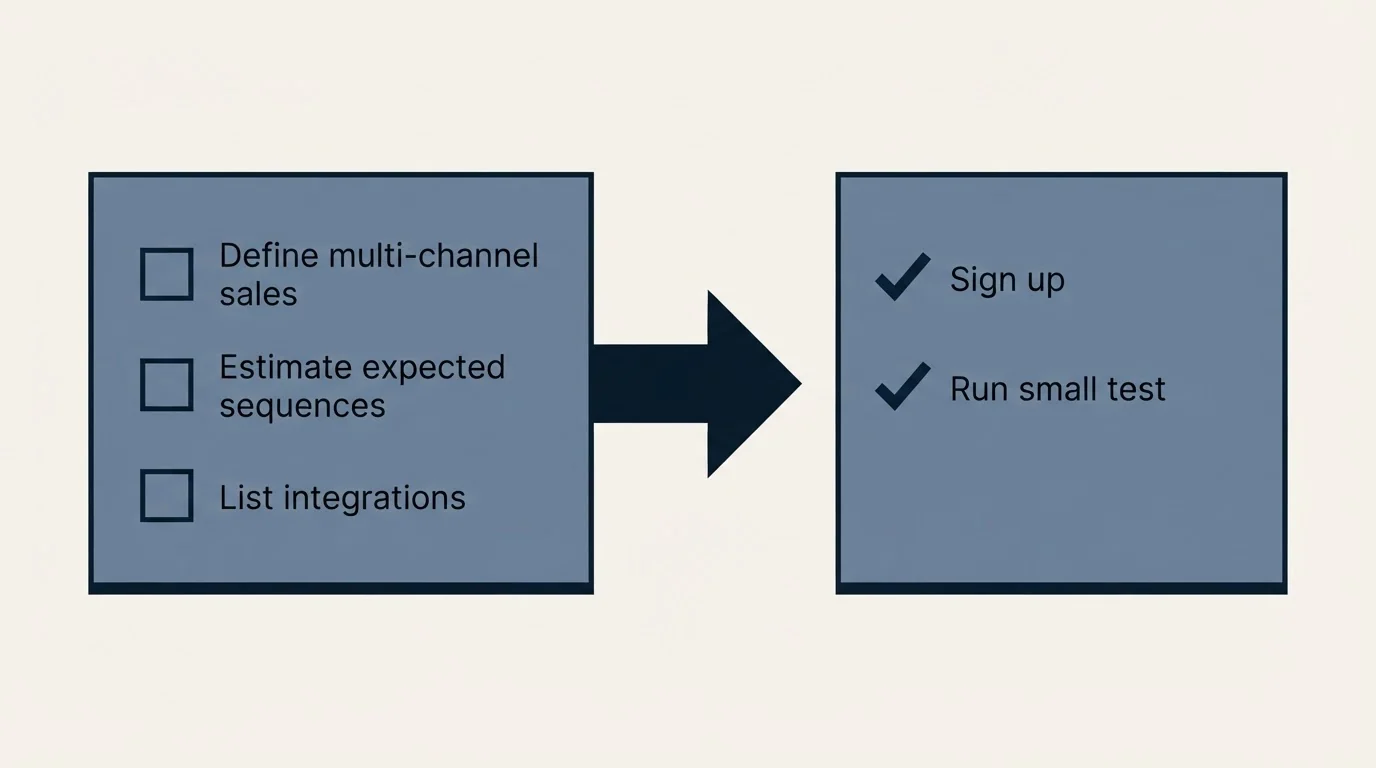 Before-and-after steps: Getting Started Checklist (Define multi-channel sales, Estimate expected sequences, List integrations, Sign up)