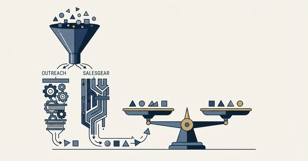 Editorial illustration for Outreach vs Salesgear