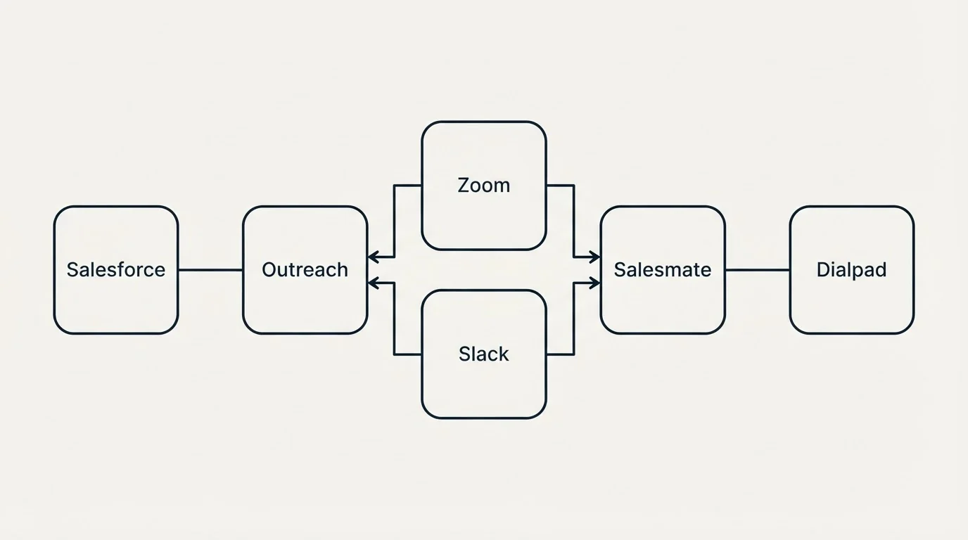 Integration flow: Integration Ecosystem (Outreach, Salesmate, Zoom, Slack)
