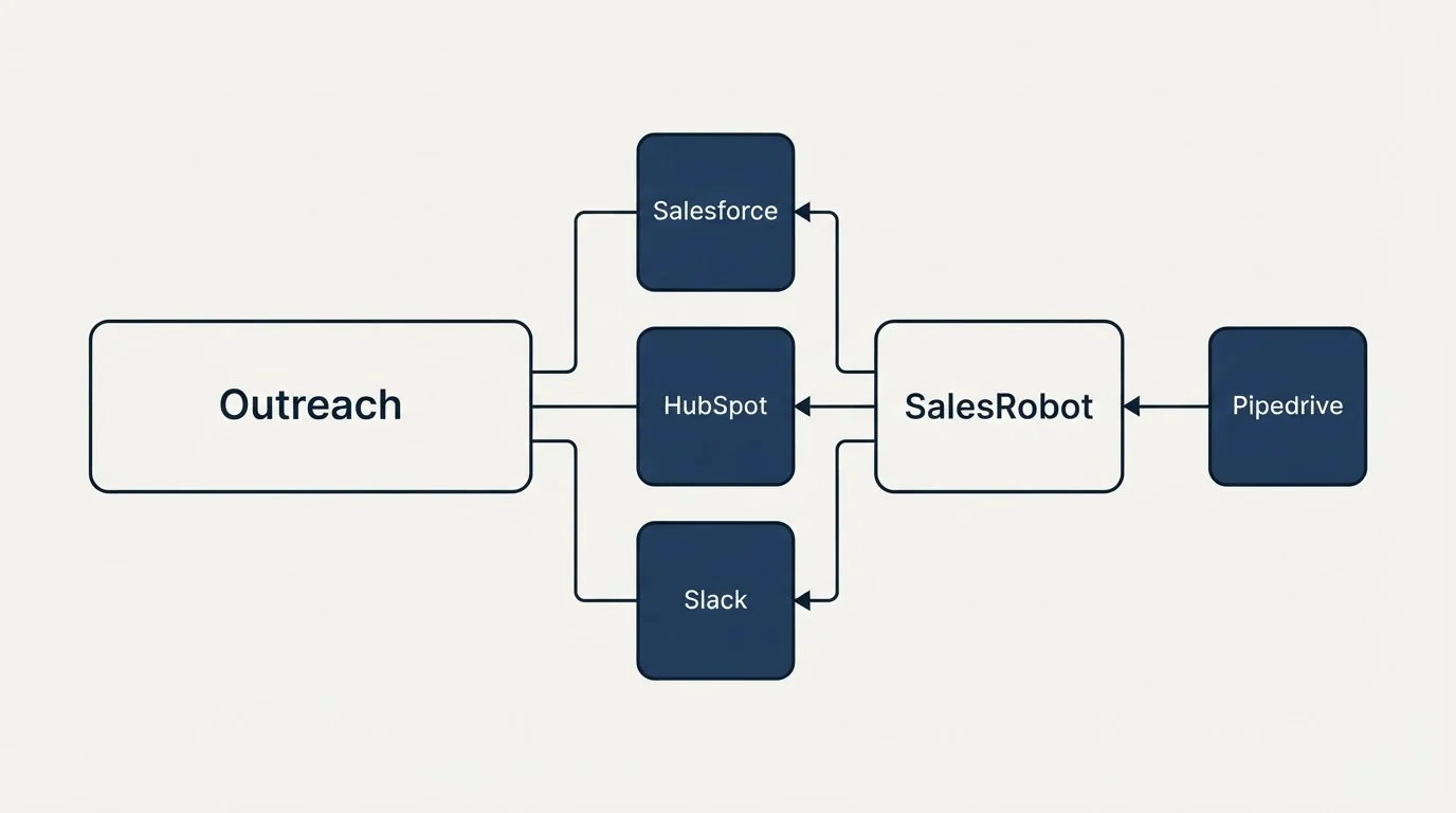 Integration flow: Integration Ecosystem (Outreach, SalesRobot, Salesforce, HubSpot)