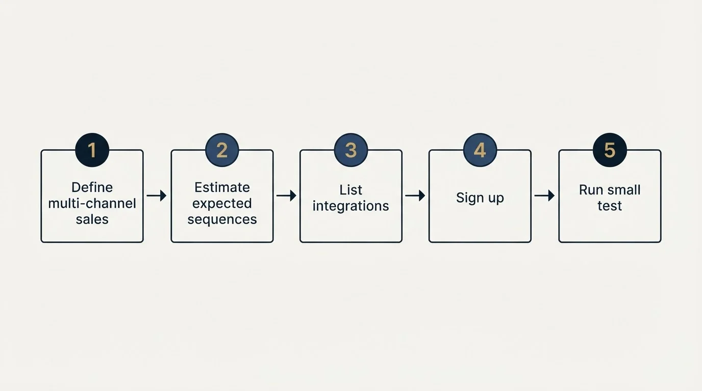 Step sequence: Getting Started Checklist (Define multi-channel sales, Estimate expected sequences, List integrations, Sign up)