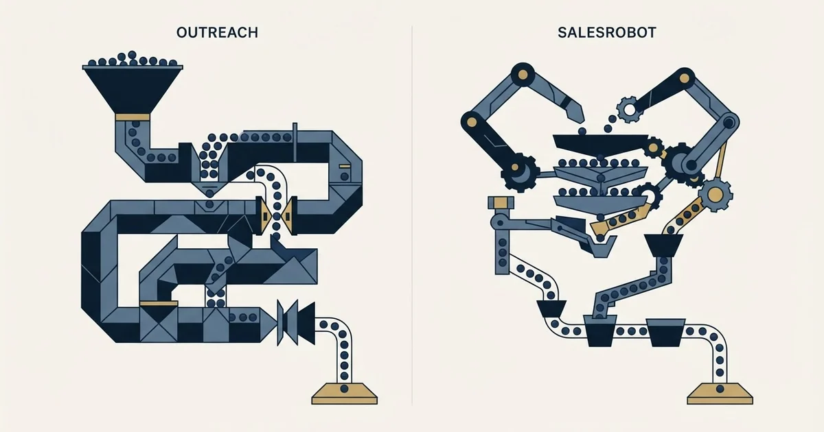 Editorial illustration for Outreach vs SalesRobot