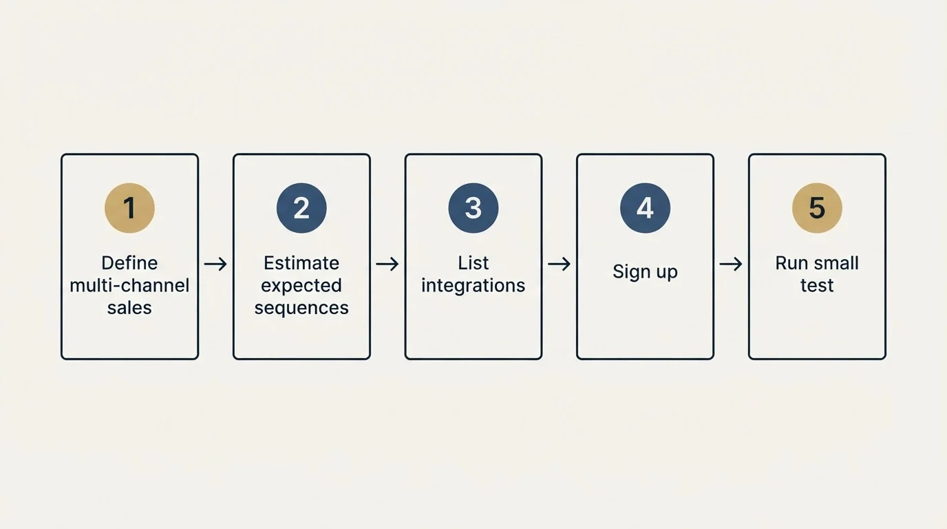 Step sequence: Getting Started Checklist (Define multi-channel sales, Estimate expected sequences, List integrations, Sign up)