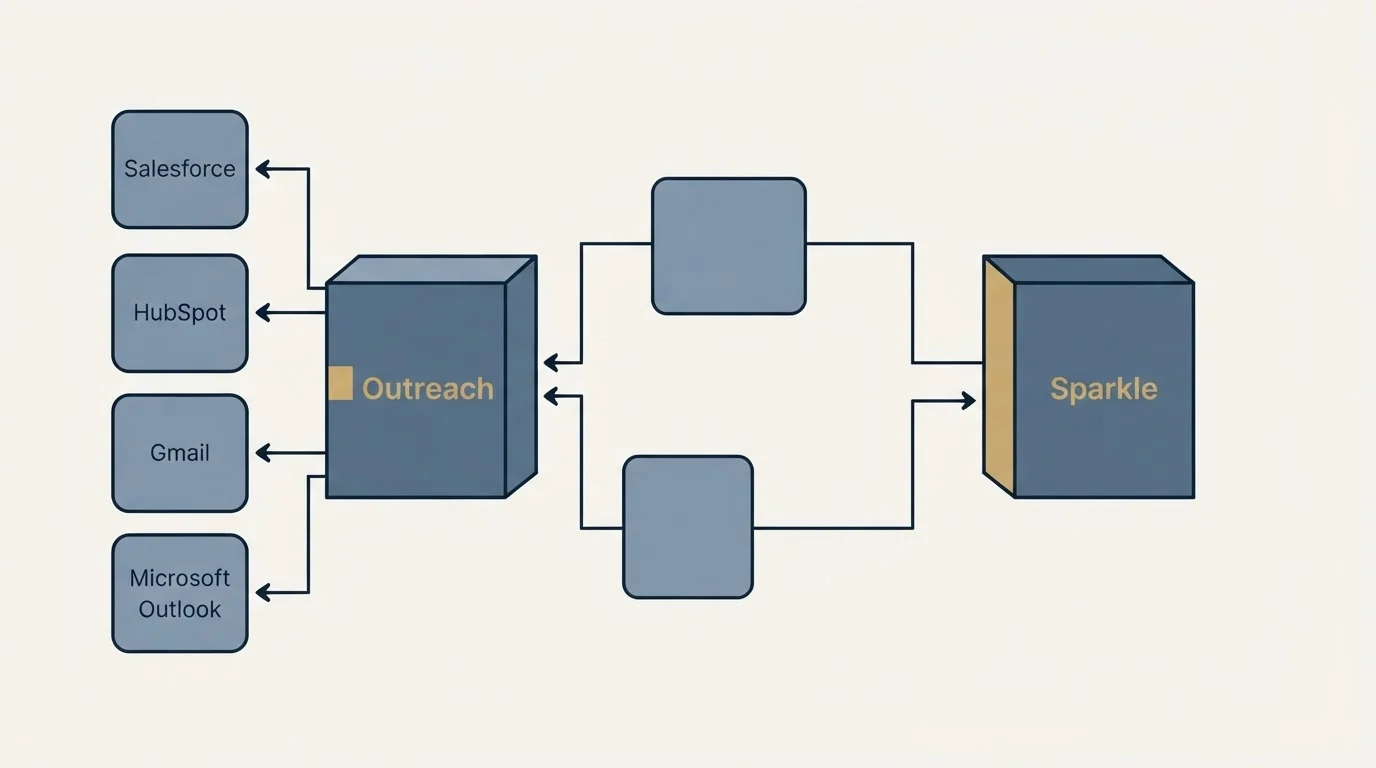 Integration flow: Integration Ecosystem (Outreach, Sparkle, Salesforce, HubSpot)