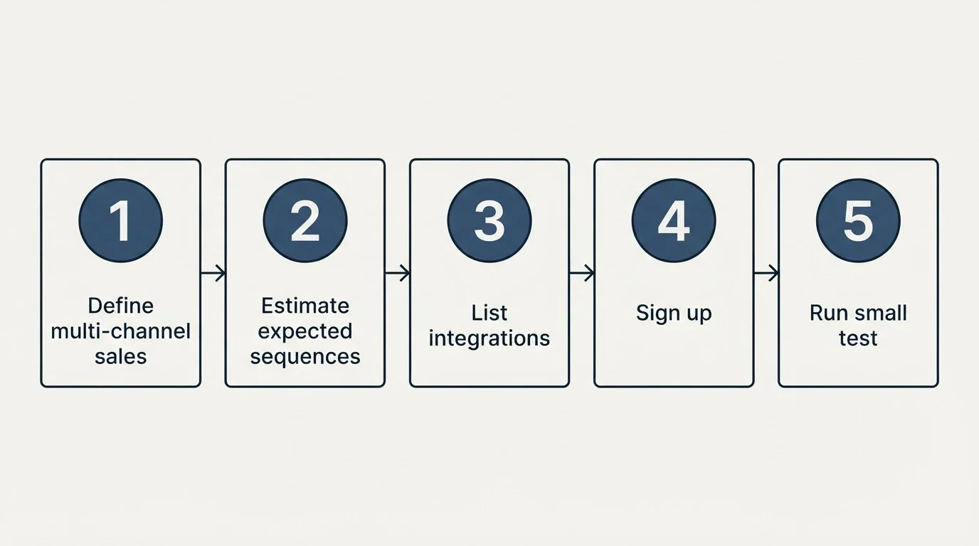 Step sequence: Getting Started Checklist (Define multi-channel sales, Estimate expected sequences, List integrations, Sign up)