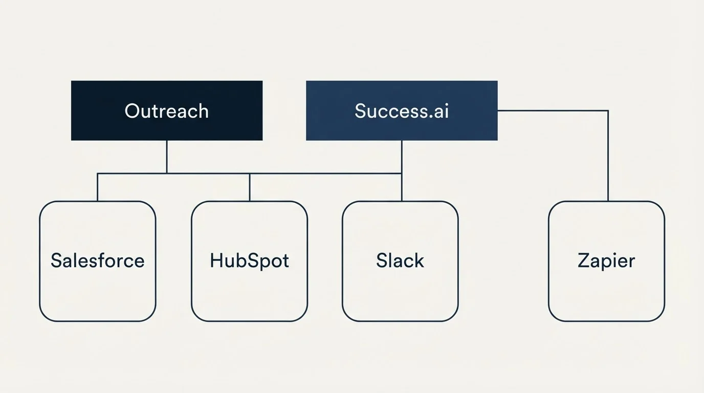 Integration grid: Integration Ecosystem (Outreach, Success.ai, Salesforce, HubSpot)