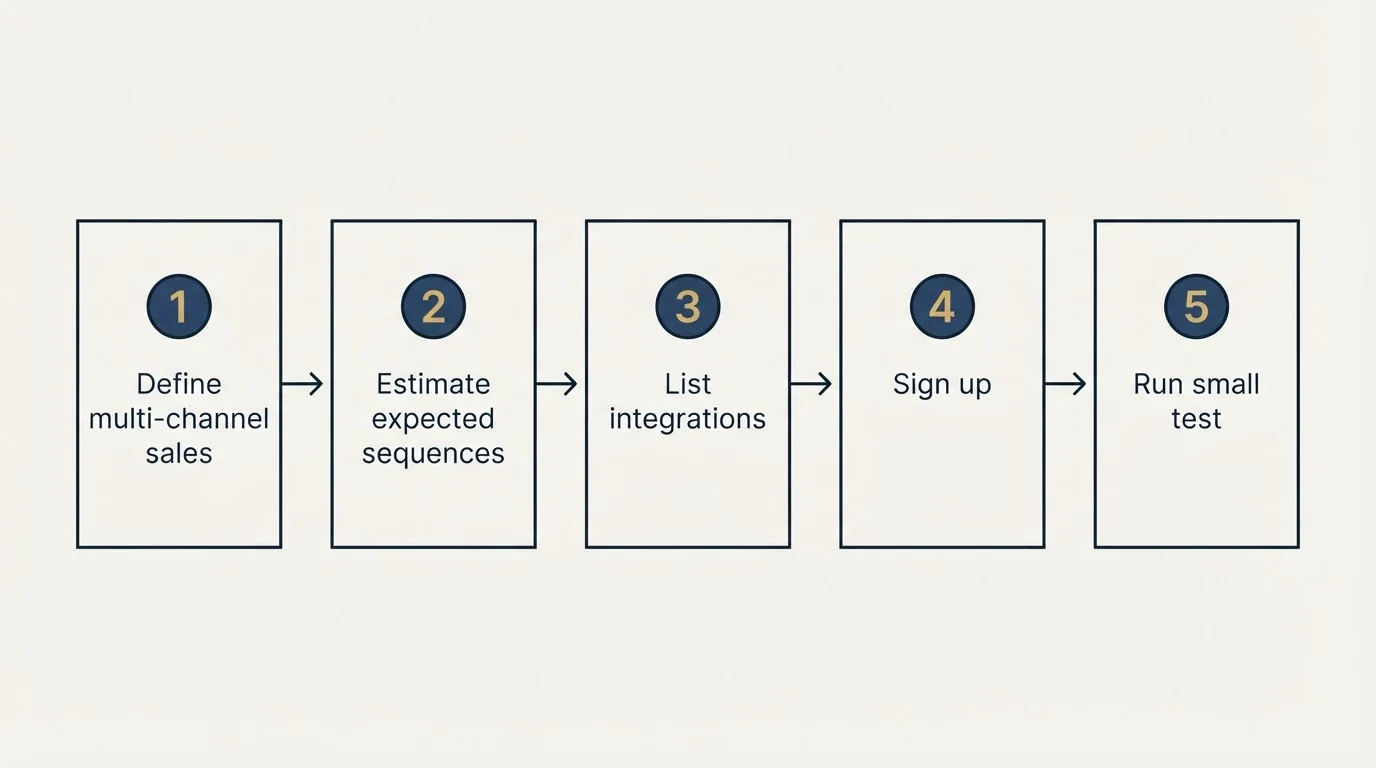 Step sequence: Getting Started Checklist (Define multi-channel sales, Estimate expected sequences, List integrations, Sign up)