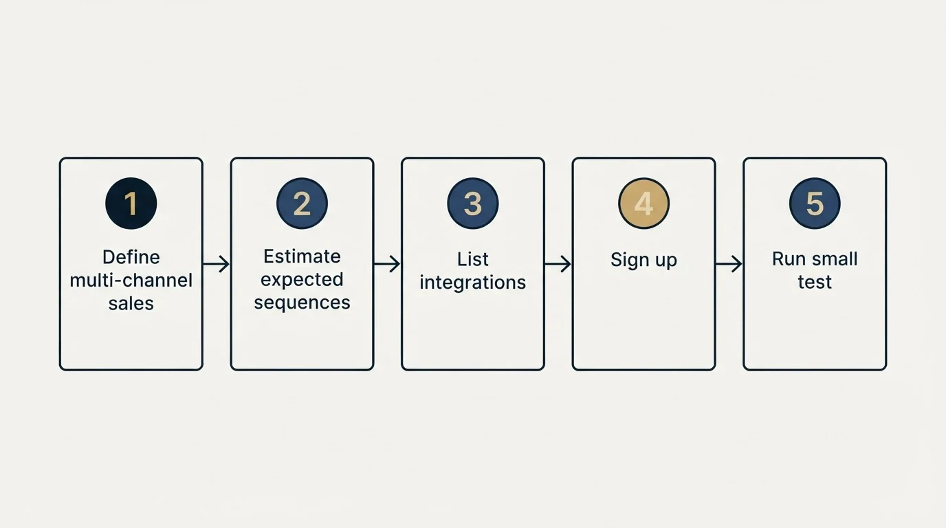 Step sequence: Getting Started Checklist (Define multi-channel sales, Estimate expected sequences, List integrations, Sign up)