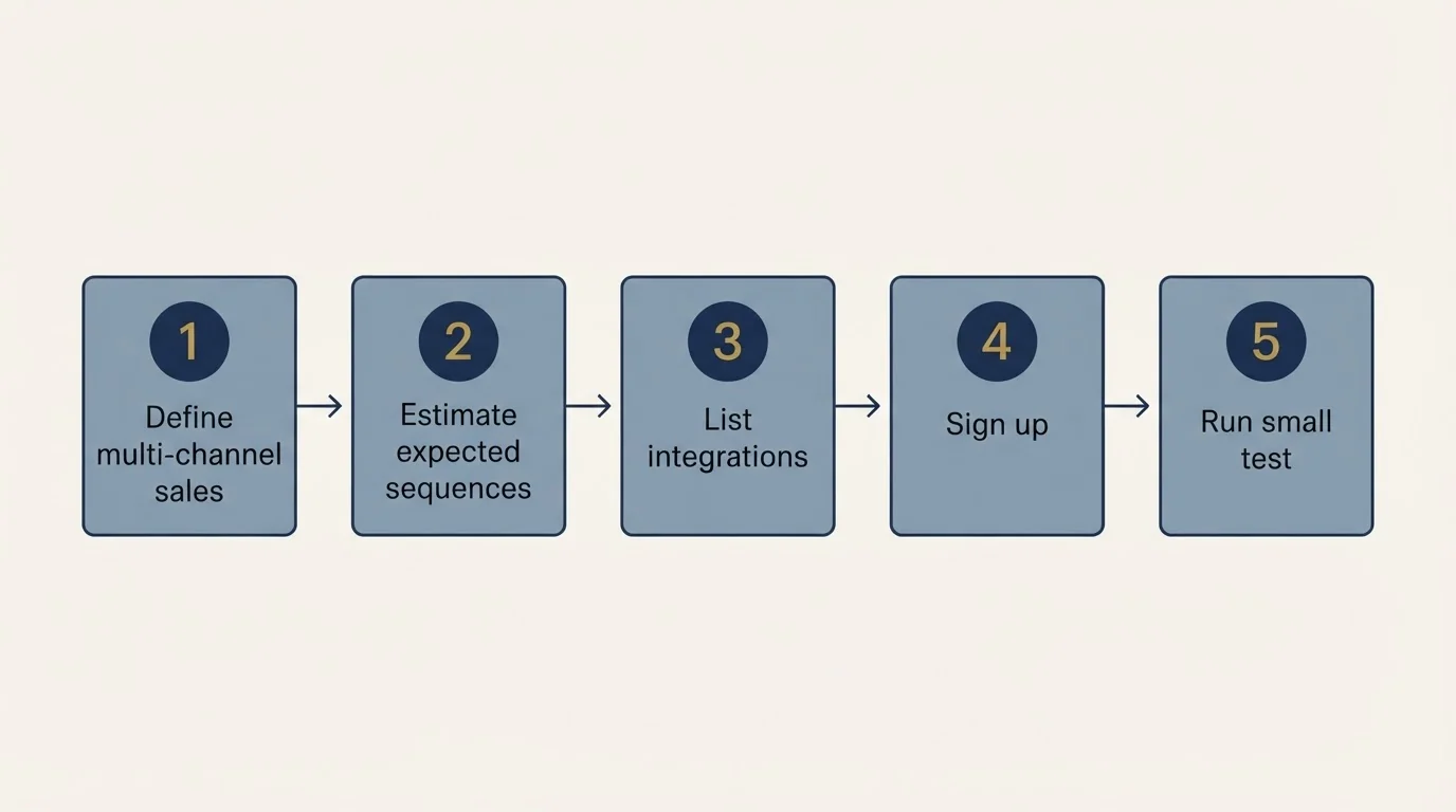 Step sequence: Getting Started Checklist (Define multi-channel sales, Estimate expected sequences, List integrations, Sign up)