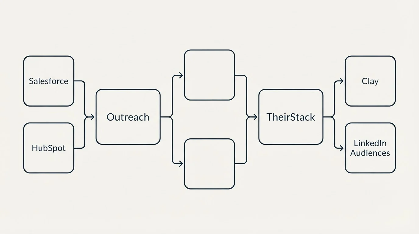 Integration flow: Integration Ecosystem (Outreach, TheirStack, Salesforce, Clay)