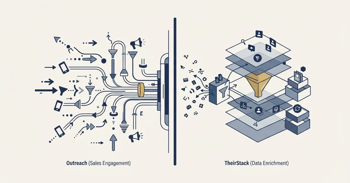 Editorial illustration for Outreach vs TheirStack