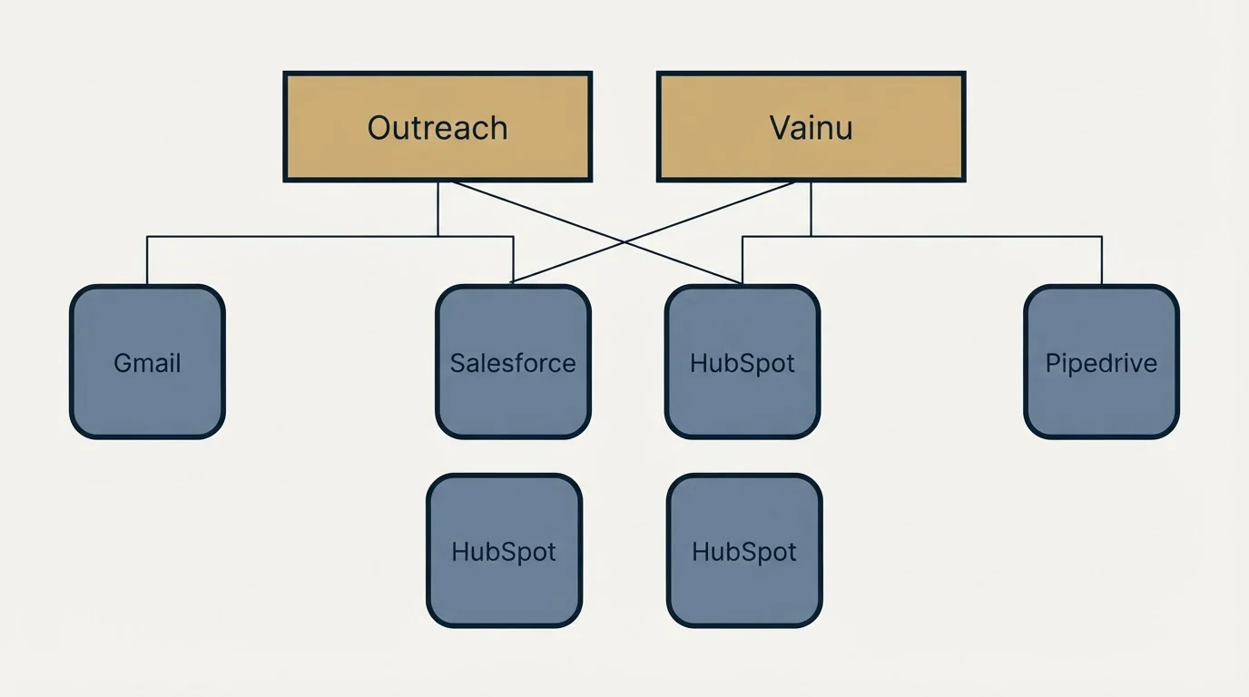 Integration grid: Integration Ecosystem (Outreach, Vainu, Salesforce, HubSpot)