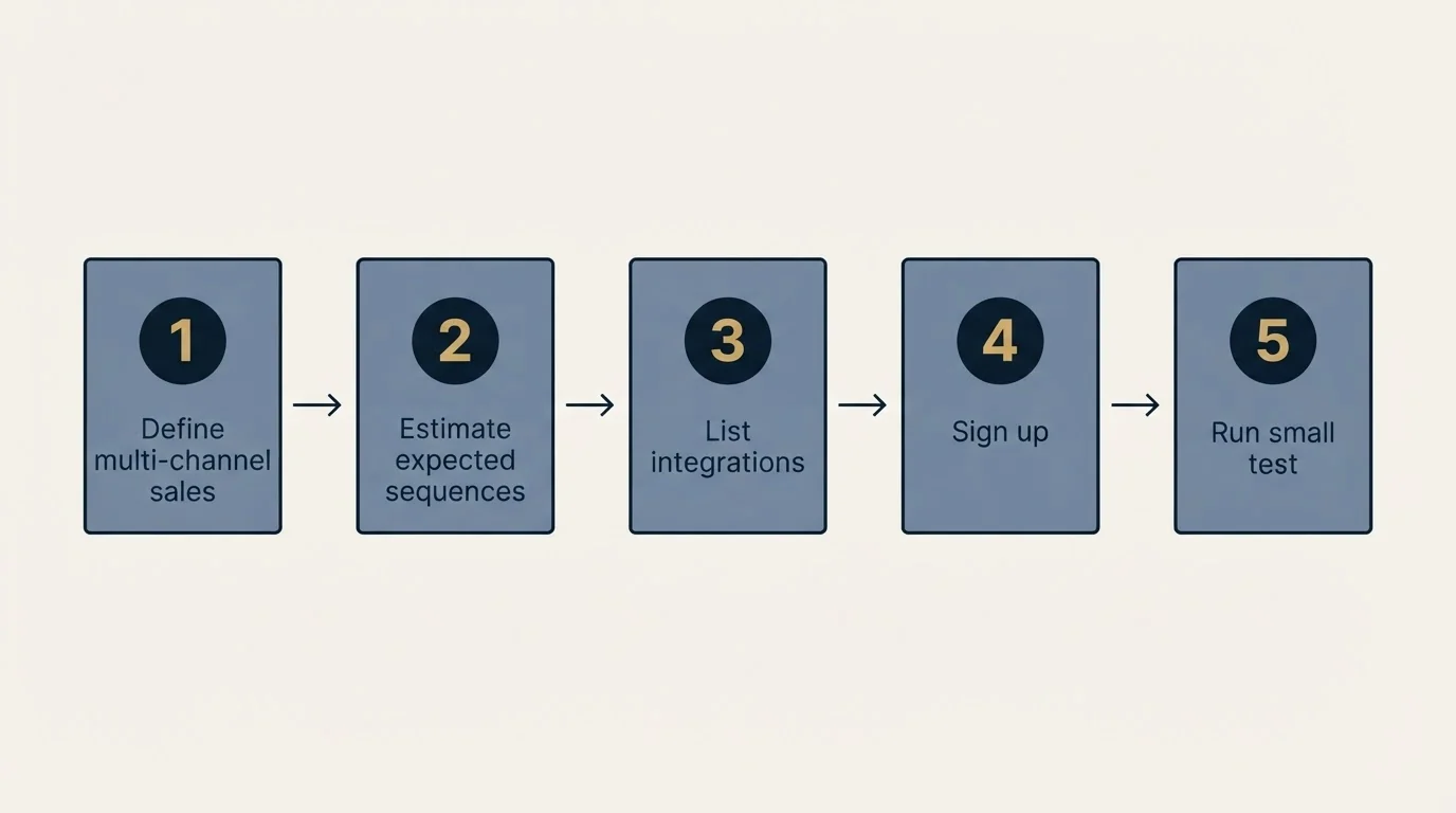 Step sequence: Getting Started Checklist (Define multi-channel sales, Estimate expected sequences, List integrations, Sign up)