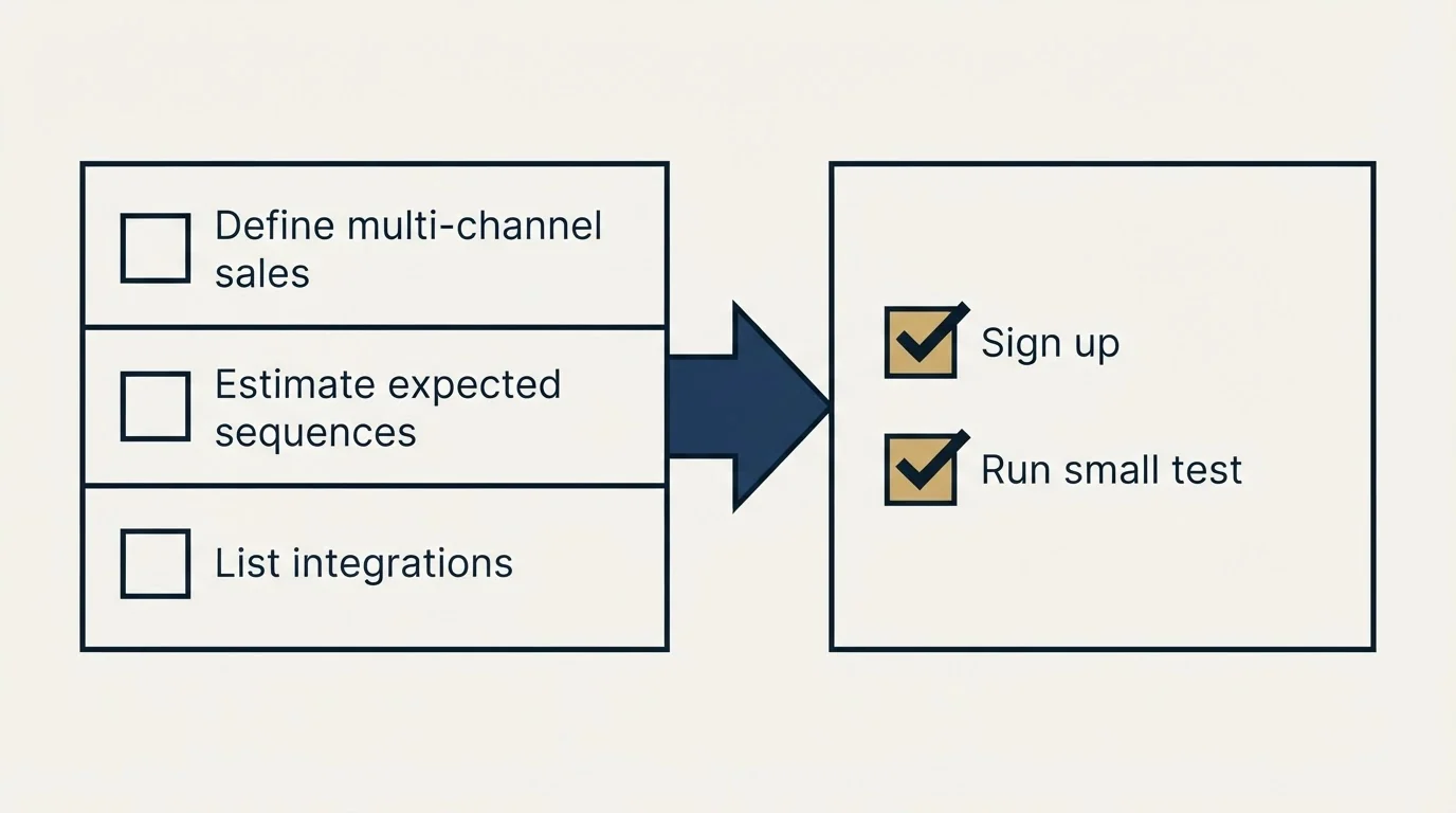 Before-and-after steps: Getting Started Checklist (Define multi-channel sales, Estimate expected sequences, List integrations, Sign up)