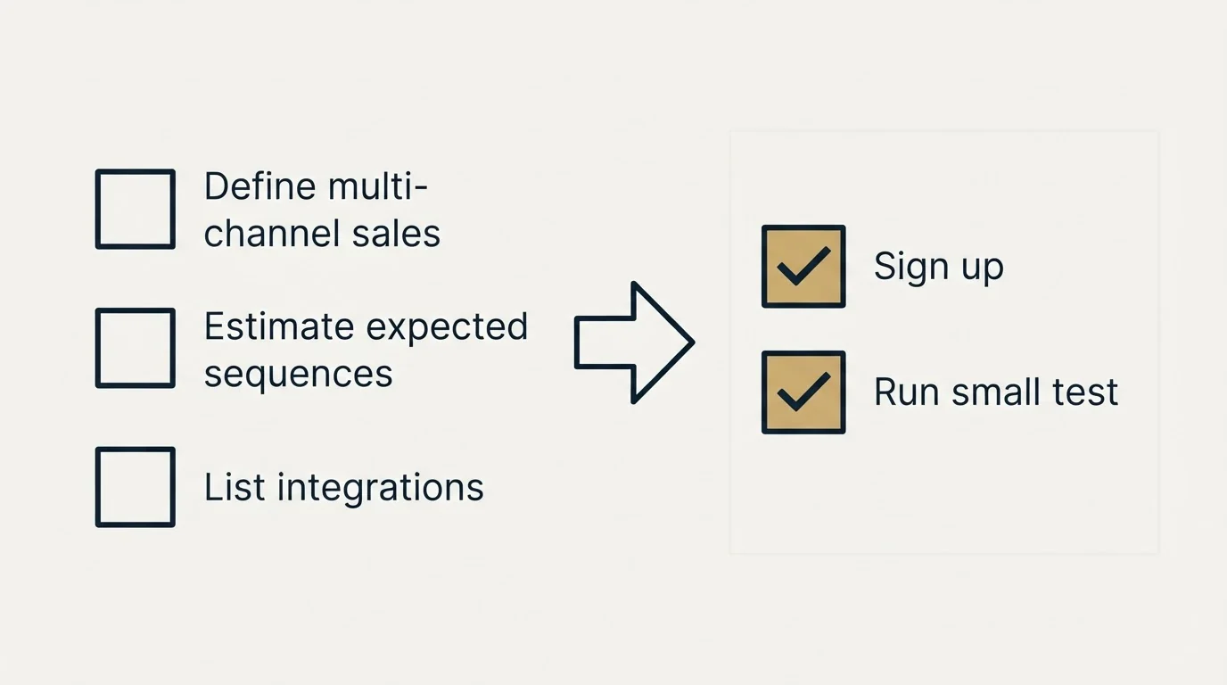 Before-and-after steps: Getting Started Checklist (Define multi-channel sales, Estimate expected sequences, List integrations, Sign up)