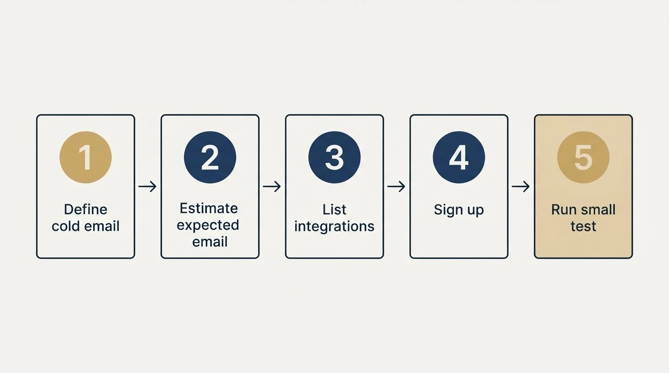 Step sequence: Getting Started Checklist (Define cold email, Estimate expected email, List integrations, Sign up)