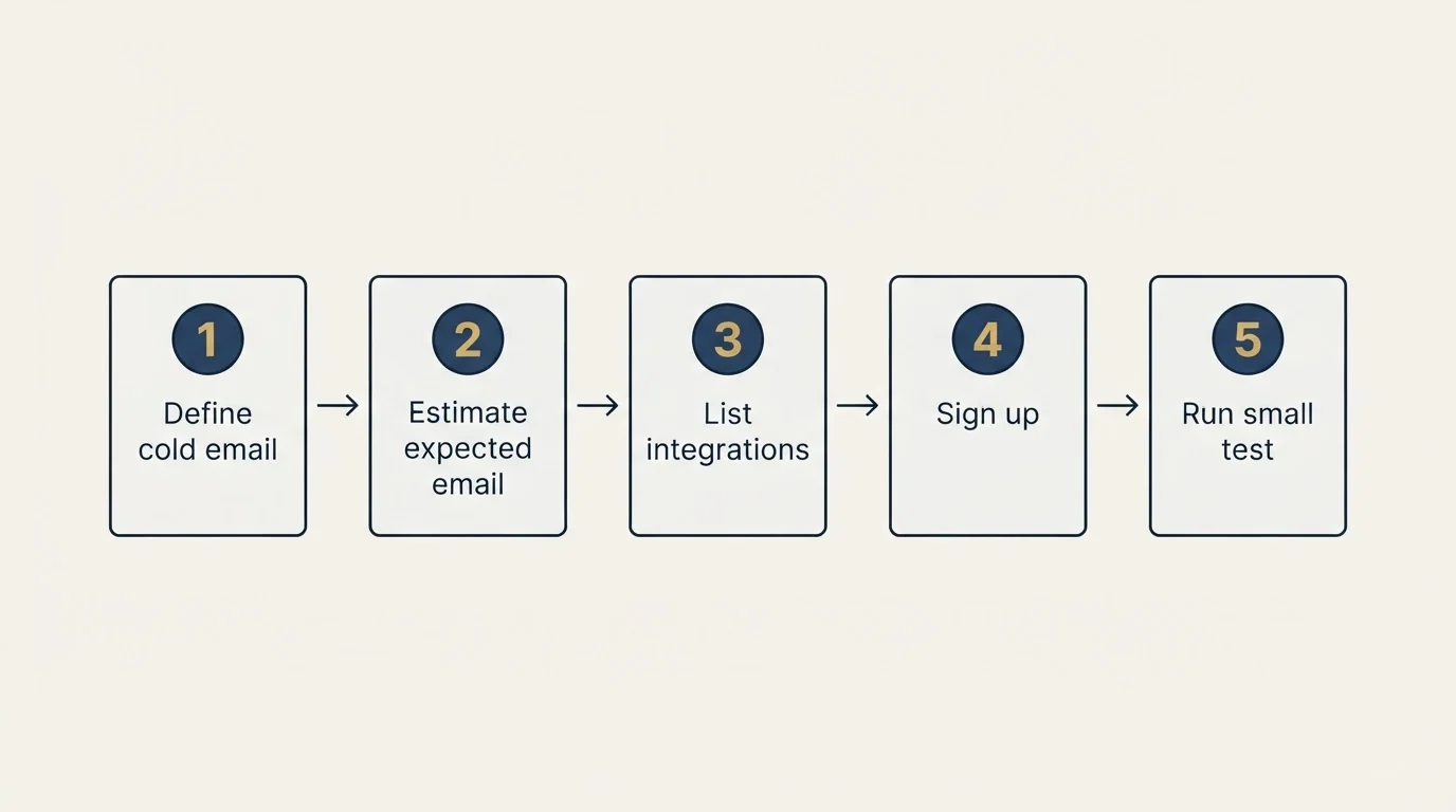 Step sequence: Getting Started Checklist (Define cold email, Estimate expected email, List integrations, Sign up)