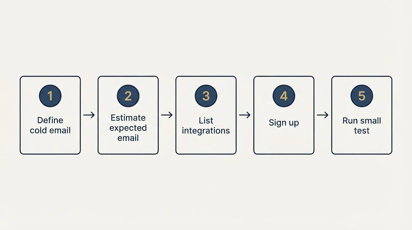 Step sequence: Getting Started Checklist (Define cold email, Estimate expected email, List integrations, Sign up)